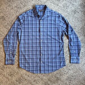 Peter Millar Summer Comfort Shirt Mens Large Blue Red Plaid Button Down